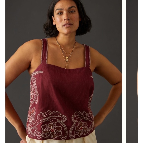 Anthropologie Tops - NWT Anthropologie sleeveless embroidered apron tank top with open back, sz. 2X